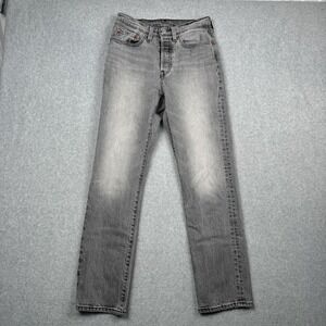 Levis 501 Jeans Mens 26x29 Gray Button Fly Straight Leg Red Tab Denim Distressed